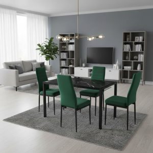 Set Masă fixă Marmyra Nova Dreptunghiulară Negru cu 4 scaune Oscar Verde