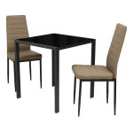 Set Masă fixă Luna cu 2 scaune Piele Oscar Maro Deschis