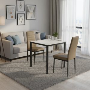 Masa fixa Marmyra Nova Alba cu 2 scaune oscar piele Maro Deschis1