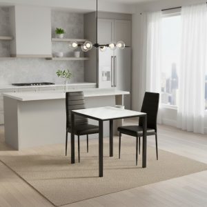 Masa fixa Marmyra Nova Alba cu 2 scaune oscar piele Negru