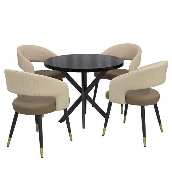 Masa fixa Rotunda Tania X Negru cu 4 Scaune Monaco maro crem