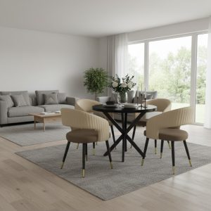 Masa fixa Rotunda Tania X Negru cu 4 Scaune Monaco maro crem1