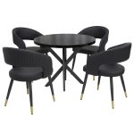 Masa fixa Rotunda Tania X Negru cu 4 Scaune Monaco negru