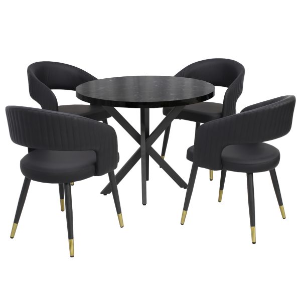 Masa fixa Rotunda Tania X Negru cu 4 Scaune Monaco negru