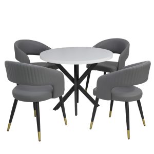 Masa fixa Rotunda Tania X alba cu 4 Scaune Monaco Gri