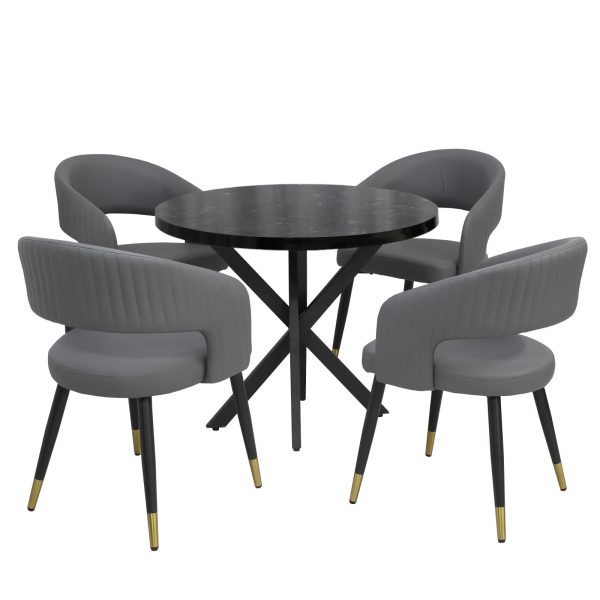 Masa fixa Rotunda Tania X negru cu 4 Scaune Monaco Gri