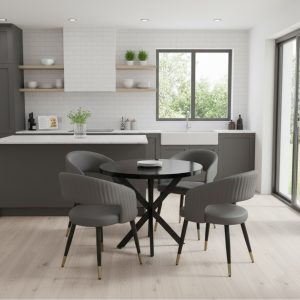 Masa fixa Rotunda Tania X negru cu 4 Scaune Monaco Gri1