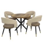 Masa fixa Rotunda Tania X nuc cu 4 Scaune Monaco maro crem