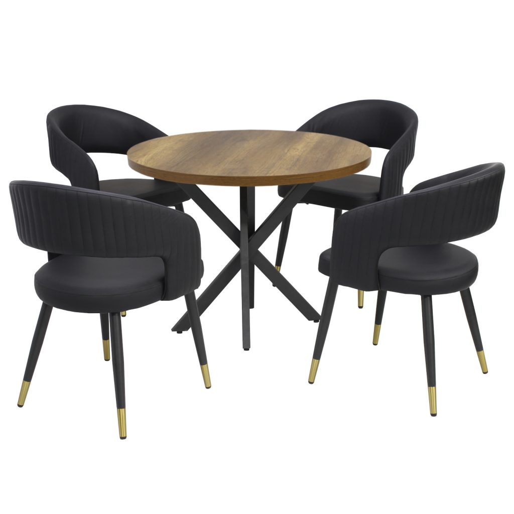 Masa fixa Rotunda Tania X nuc cu 4 Scaune Monaco negru