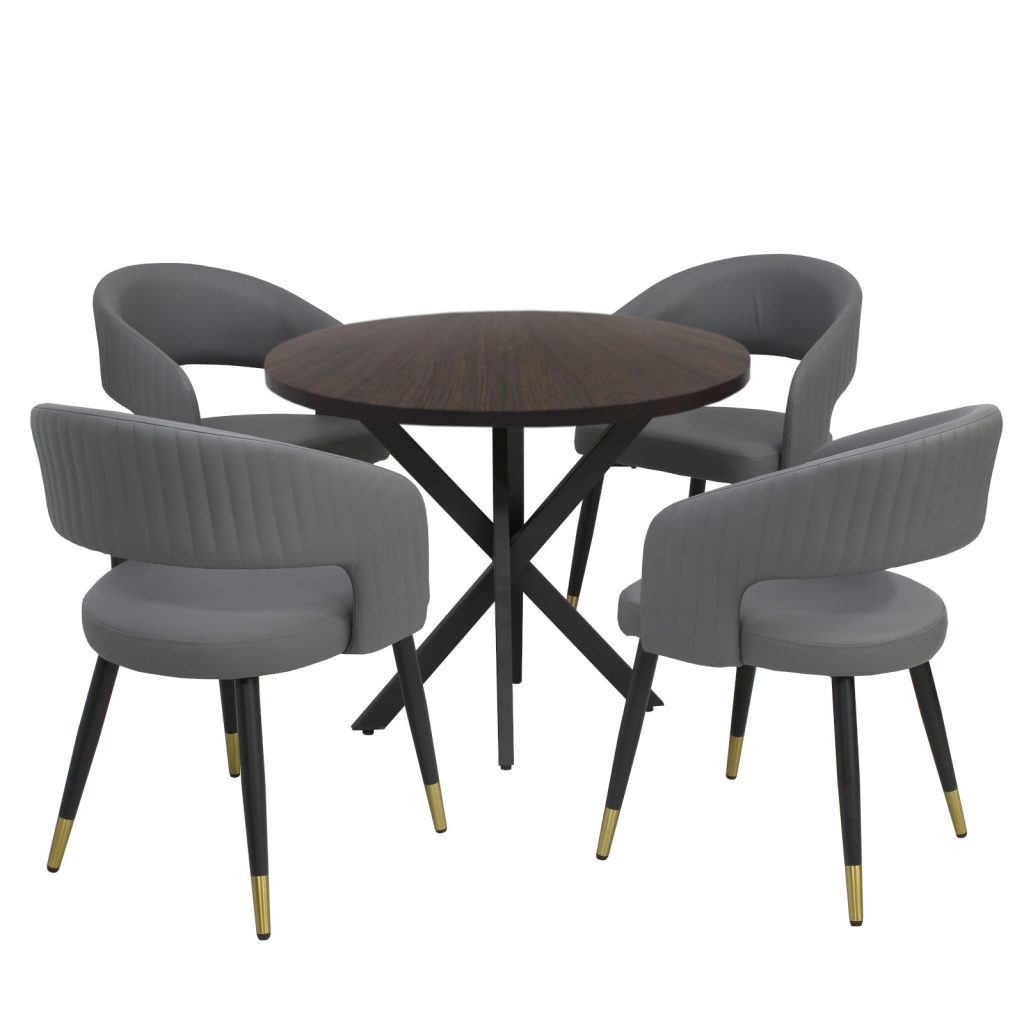 Masa fixa Rotunda Tania X wenge cu 4 Scaune Monaco Gri