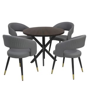 Masa fixa Rotunda Tania X wenge cu 4 Scaune Monaco Gri