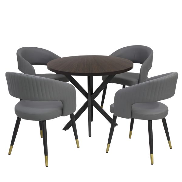Masa fixa Rotunda Tania X wenge cu 4 Scaune Monaco Gri