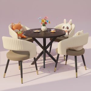 Masa fixa Rotunda Tania X wenge cu 4 Scaune Monaco maro crem1
