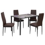 Set Masă fixă Dreptunghiulară Rustic cu 4 scaune Piele Oscar Maro