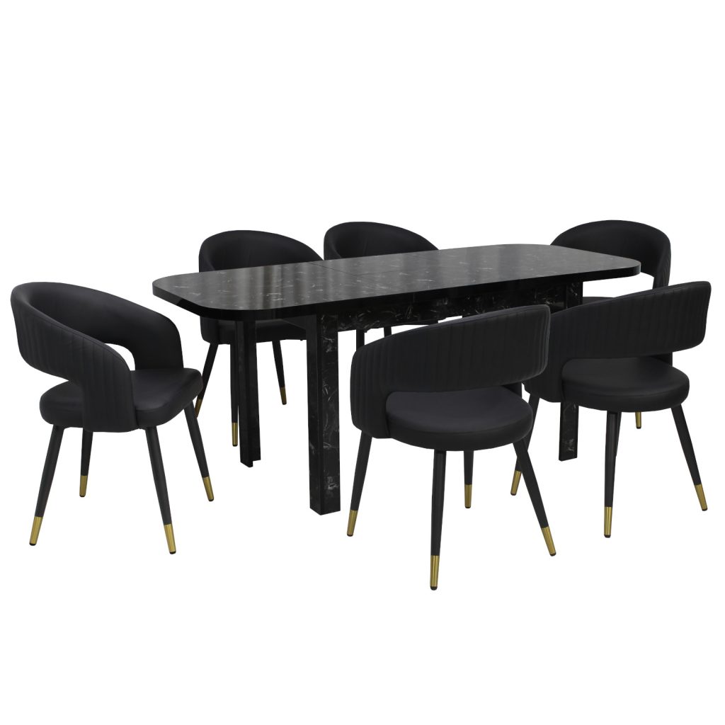 Set masa extensibila Roma Negru cu 6 Scaune Monaco Negru
