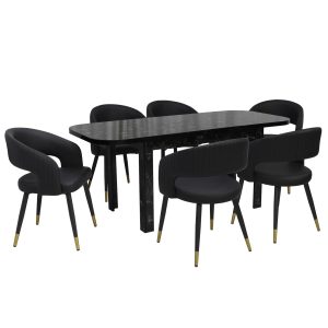 Set masa extensibila Roma Negru cu 6 Scaune Monaco Negru