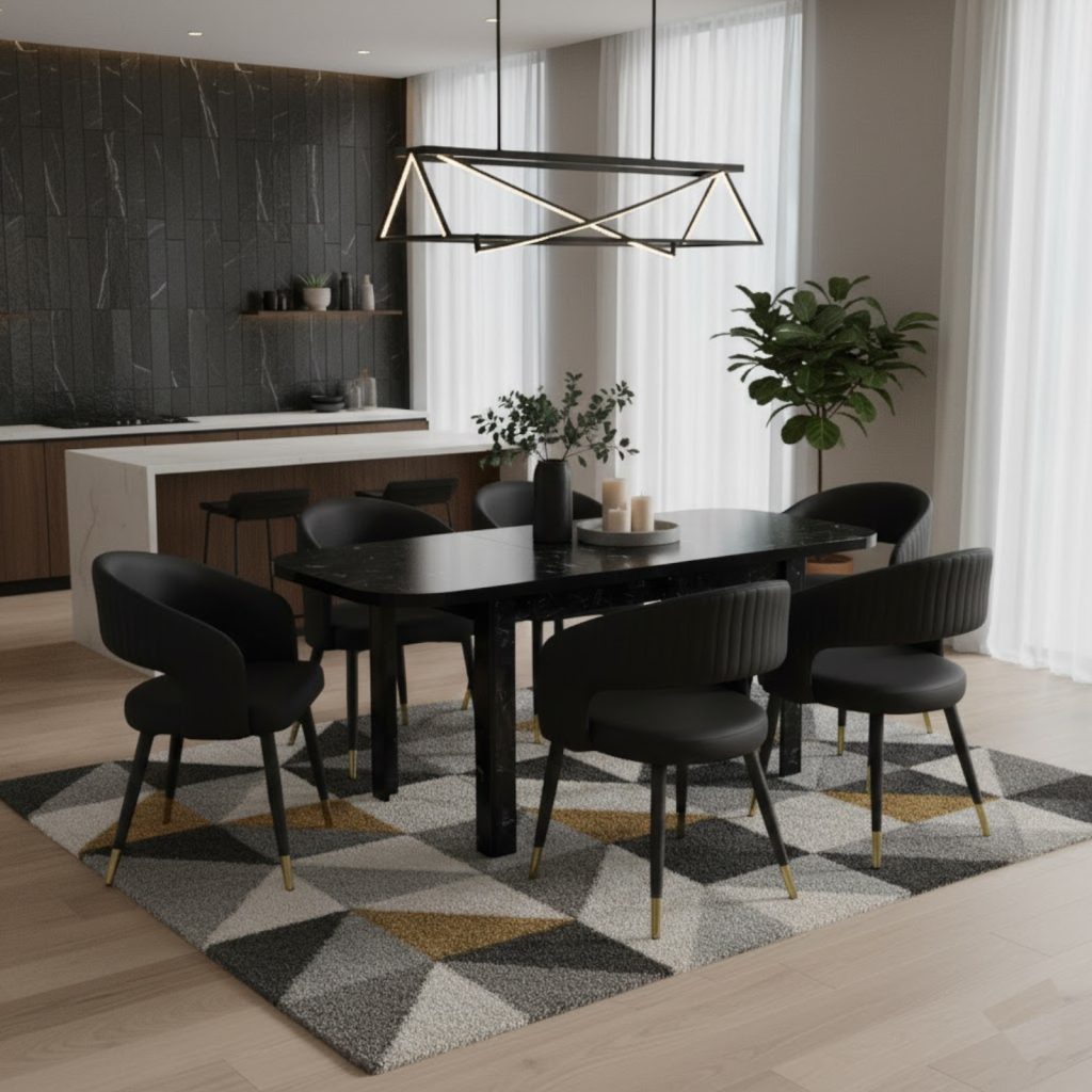 Set masa extensibila Roma Negru cu 6 Scaune Monaco Negru1