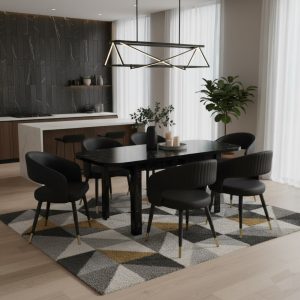 Set masa extensibila Roma Negru cu 6 Scaune Monaco Negru1
