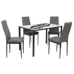 Set Masă fixă Dreptunghiulară Black Flower cu 4 scaune Piele Oscar Gri