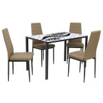 Set Masă fixă Dreptunghiulară Black Flower cu 4 scaune Piele Oscar Maro Deschis