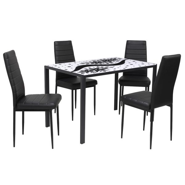 set Masa Black Flower cu 4 scaune oscar negru