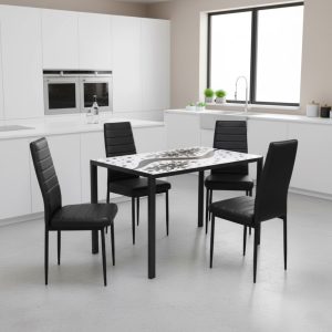 set Masa Black Flower cu 4 scaune oscar negru1