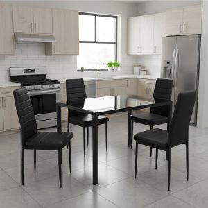 set Masa Luna Negru cu 4 scaune oscar negru