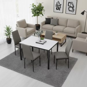 Set Masă fixă Dreptunghiulară Luna Albă cu 4 scaune Piele Oscar Gri