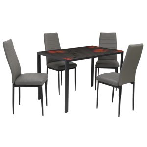 Set Masă fixă Dreptunghiulară Red Flower cu 4 scaune Piele Oscar Gri