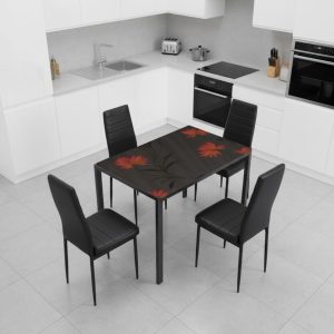 set Masa Red Flower cu 4 scaune oscar negru