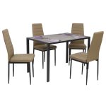 Set Masă fixă Dreptunghiulară Rustic cu 4 scaune Piele Oscar Maro Deschis