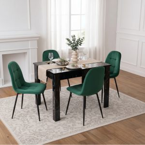 Set Masa fixa Iandi Negru Marmorat cu 4 Scaune Gya Verde