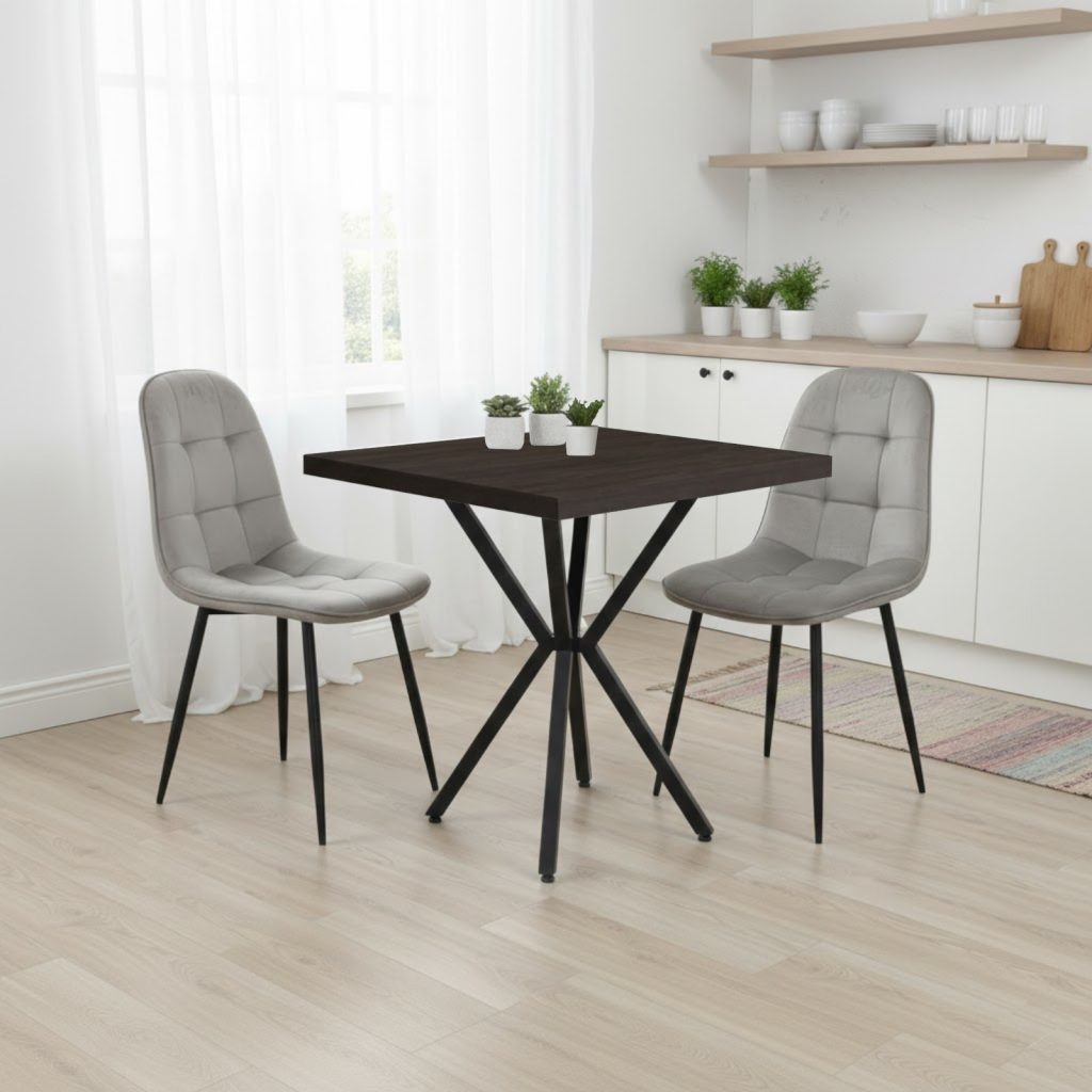 Set Masa fixa Patrata Artex Alba Wenge cu 2 Scaune Gya Gri