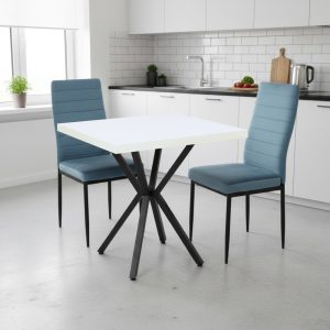 Set Masa fixa Patrata Artex Alba cu 2 scaune Oscar Albastru