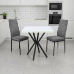 Set Masa fixa Patrata Artex Alba cu 2 scaune Oscar Gri