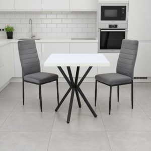 Set Masa fixa Patrata Artex Alba cu 2 scaune Oscar Gri