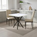 Set Masa fixa Patrata Artex Alba cu 2 scaune Oscar crem