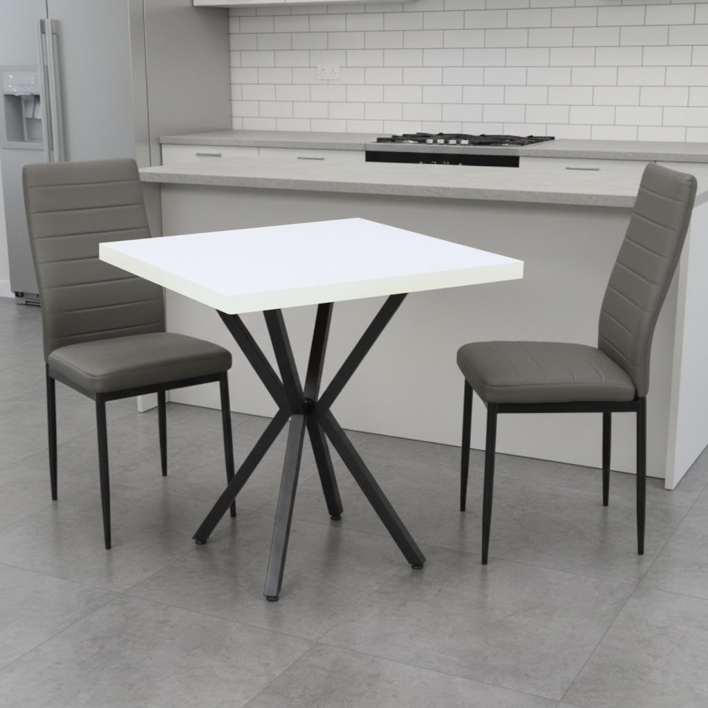 Set Masa fixa Patrata Artex Alba cu 2 scaune Piele Oscar Gri