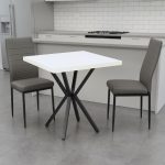 Set Masa fixa Patrata Artex Alba cu 2 scaune Piele Oscar Gri