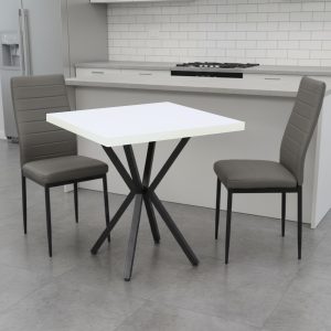 Set Masa fixa Patrata Artex Alba cu 2 scaune Piele Oscar Gri
