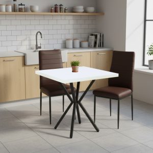 Set Masa fixa Patrata Artex Alba cu 2 scaune Piele Oscar Maro