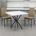 Set Masa fixa Patrata Artex Alba cu 2 scaune Piele Oscar Maro Deschis