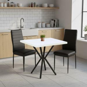 Set Masa fixa Patrata Artex Alba cu 2 scaune Piele Oscar Negru