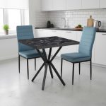 Set Masa fixa Patrata Artex Negru Marmorat cu 2 scaune Oscar Albastru