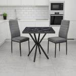 Set Masa fixa Patrata Artex Negru Marmorat cu 2 scaune Oscar Gri