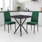 Set Masa fixa Patrata Artex Negru Marmorat cu 2 scaune Oscar Verde