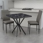 Set Masa fixa Patrata Artex Negru Marmorat cu 2 scaune Piele Oscar Gri