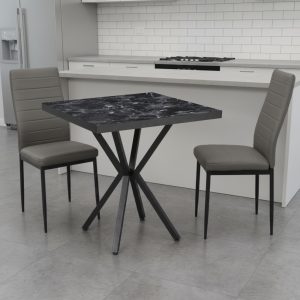 Set Masa fixa Patrata Artex Negru Marmorat cu 2 scaune Piele Oscar Gri