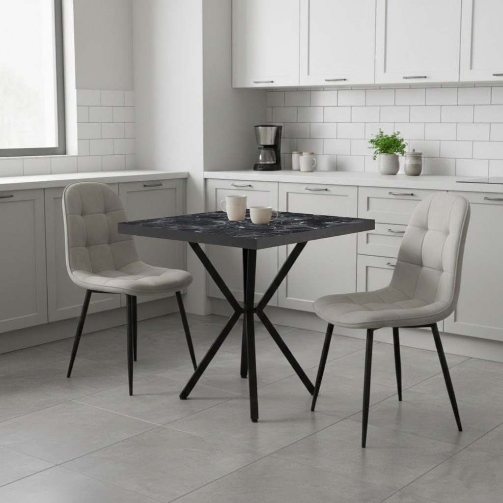 Set Masa fixa Patrata Artex Negru cu 2 Scaune Gya Gri