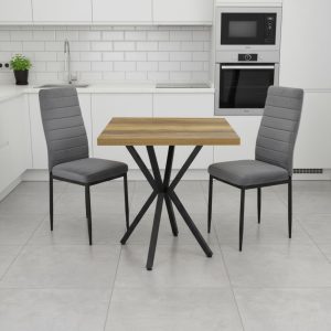 Set Masa fixa Patrata Artex Nuc cu 2 scaune Oscar Gri
